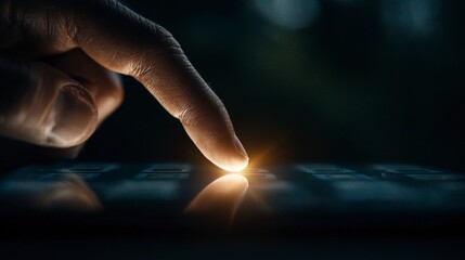 Dramatic Close up  Finger Touching Futuristic Interface