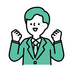 ガッツポーズをして喜ぶスーツのビジネスパーソンの男性のベクターイラスト