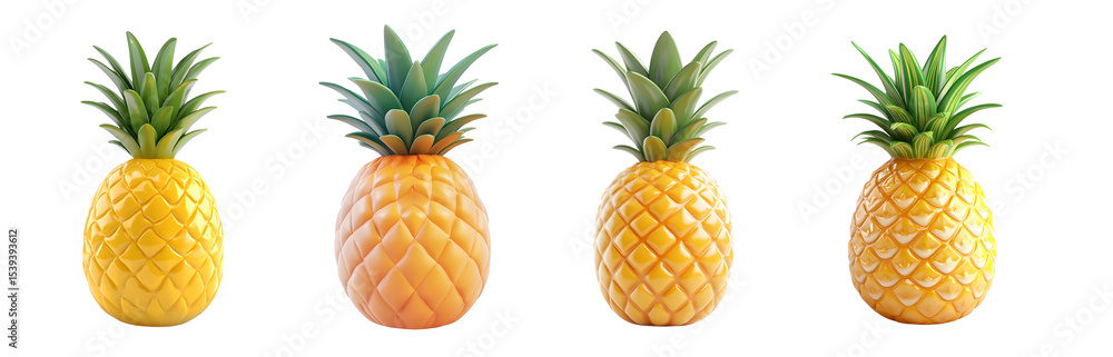 Poster set of stylized pineapples in various shades of yellow and orange. isolated on transparent backgroun