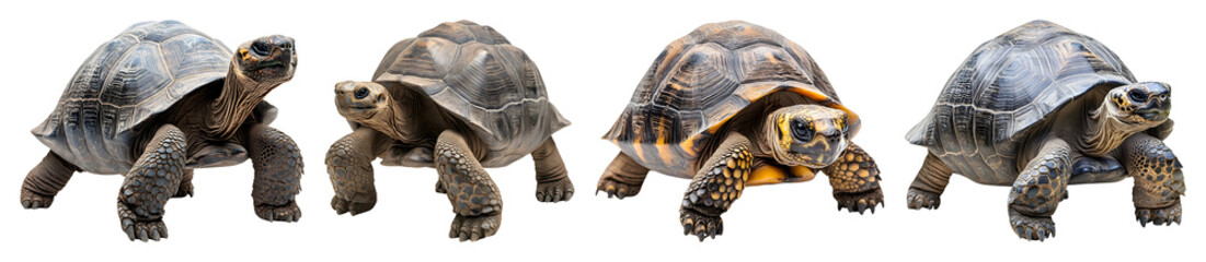 Obraz premium Four Turtles Are Positioned Side By Side Against A Transparent Background Featuring Detailed Shells And Textures