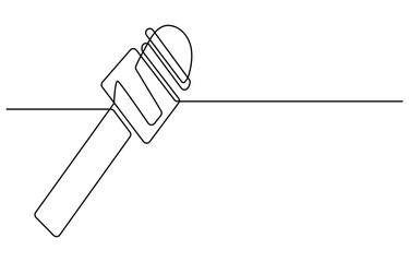 Continuous one line drawing of headphone speaker and microphone. Single line drawing illustration of Microphone and headphone template. Podcast concept vector art. Doodle line illustration.