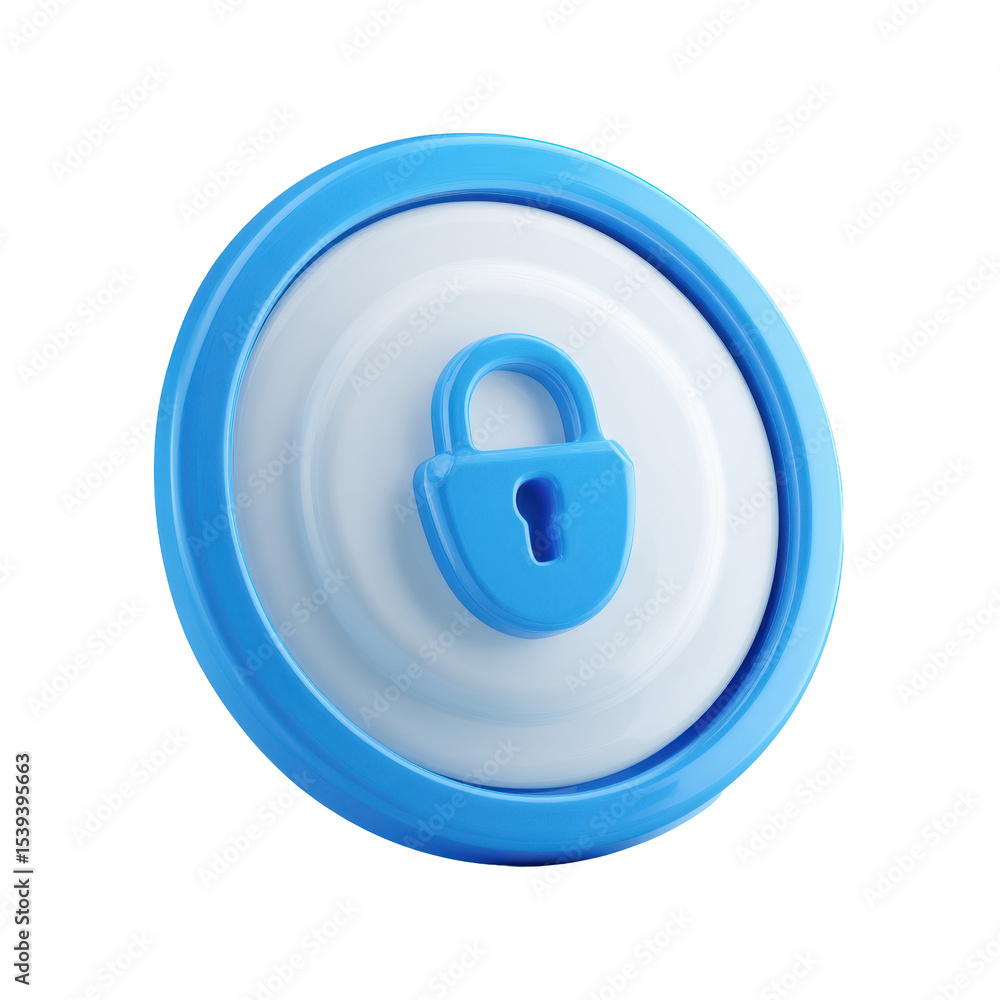 Poster a clean and elegant 3d transparent png icon of a blue padlock representing security and data encrypt