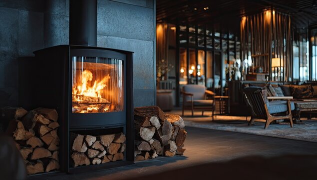Modern fireplace in a stylish lounge area