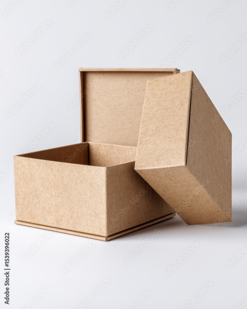 Poster realistic mockup of a blank kraft paper box with open lid displaying minimalist design