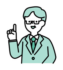 笑顔で説明をしているスーツのビジネスパーソンのシニア世代男性のベクターイラスト