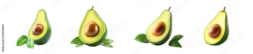 Poster set of sliced avocados isolated on transparent background