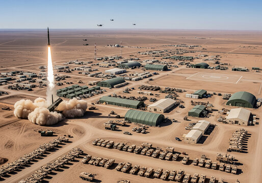 Missile launch from a desert military base