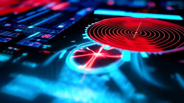 Futuristic digital display with targeting crosshairs