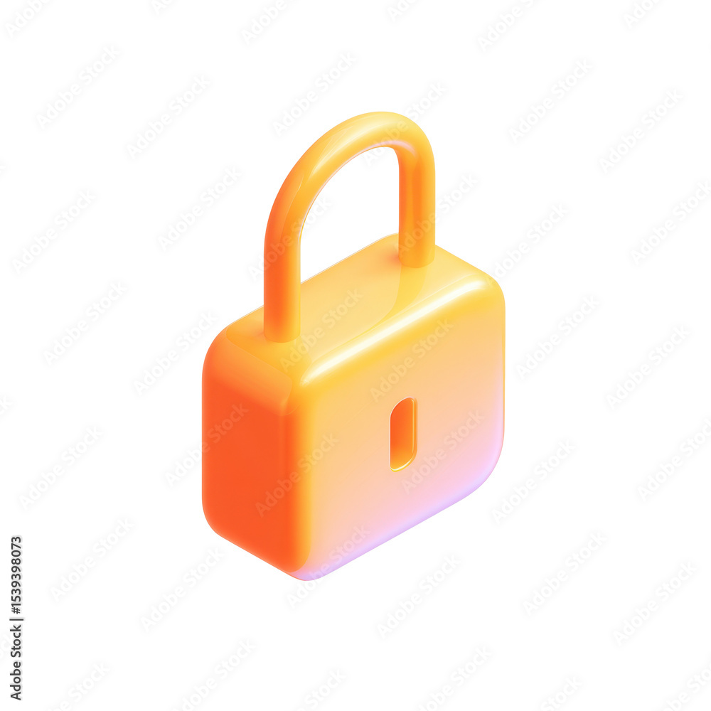 Poster isometric security padlock icon with transparent background encryption and data protection shield in