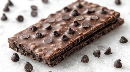 Dark chocolate bar with chocolate chips.