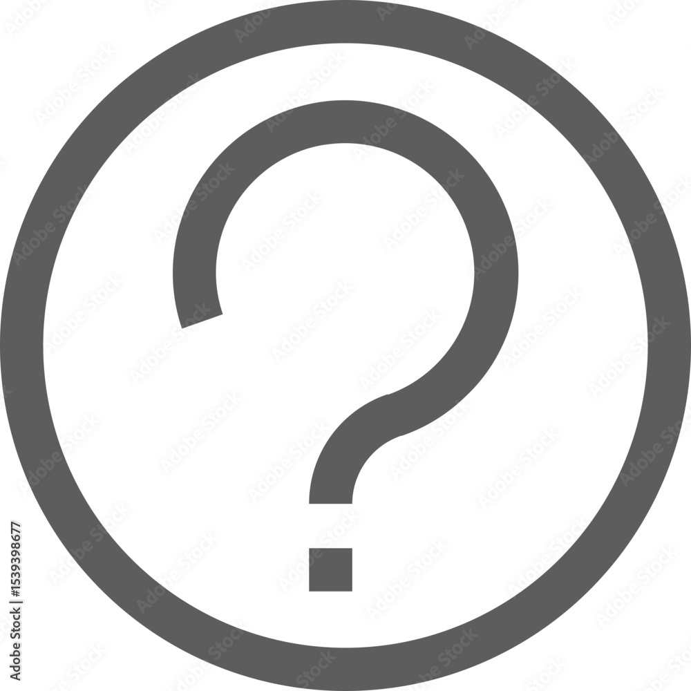 Poster gray question mark inside a circle outline representing uncertainty and inquiry on white background