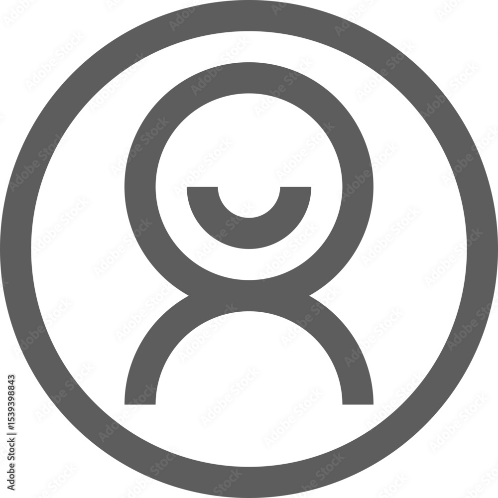 Poster abstract representation of a person inside a circle with a simple smile and rounded features design