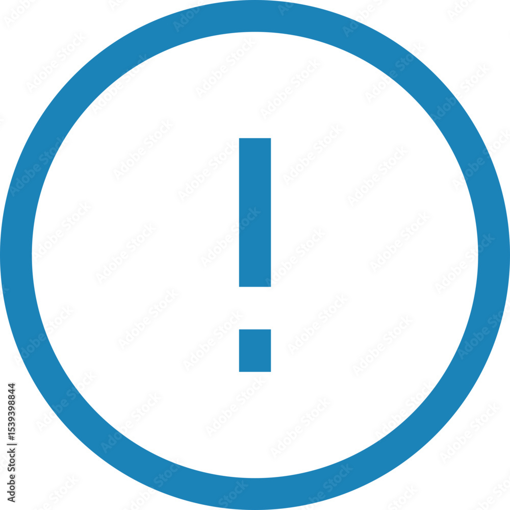 Poster a blue exclamation point inside of a blue circle indicating a warning or an error message displayed