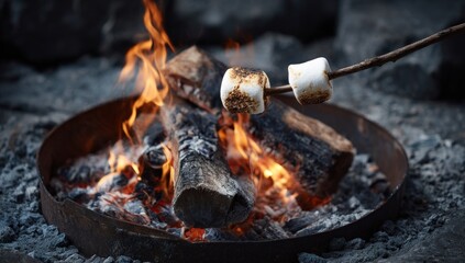 Marshmallows roasting over a campfire (1)