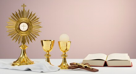 Corpus Christi Sacred Symbols – Religious Illustration Featuring Eucharistic Chalices, Communion Hosts, and Christian Elements Honoring the Body and Blood of Christ