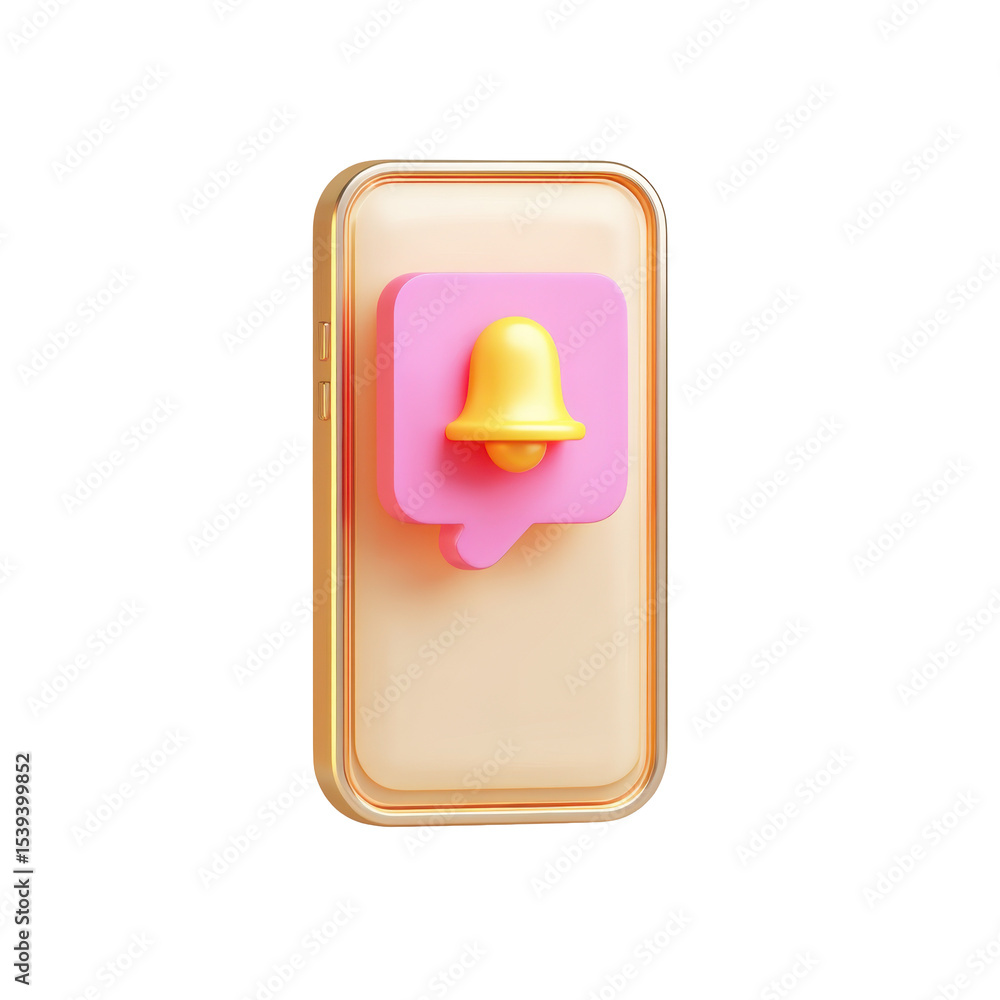 Poster pastel notification bell on mobile phone transparent png icon a 3d render alert design with transpar