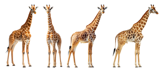 Four Giraffes With Patterned Coats Stand On A Transparent Background Full Length Isolate