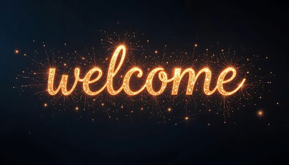 Welcome Text Design with Sparkling Effect on Black Background