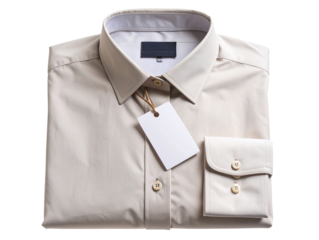 Folded Classic Dress Shirt with Blank Tag, Top View, isolated on a transparent background