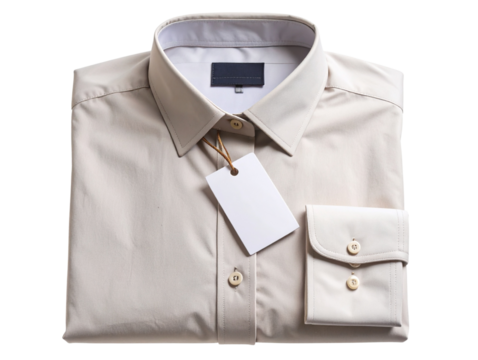 Folded Classic Dress Shirt with Blank Tag, Top View, isolated on a transparent background