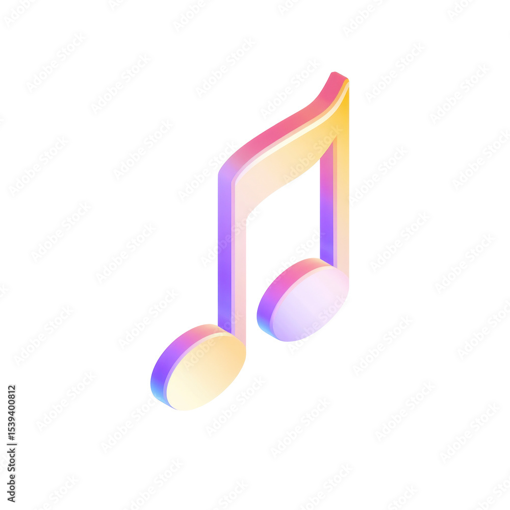 Poster isometric musical note icon in 3d with transparent background and gradient fill made as a png