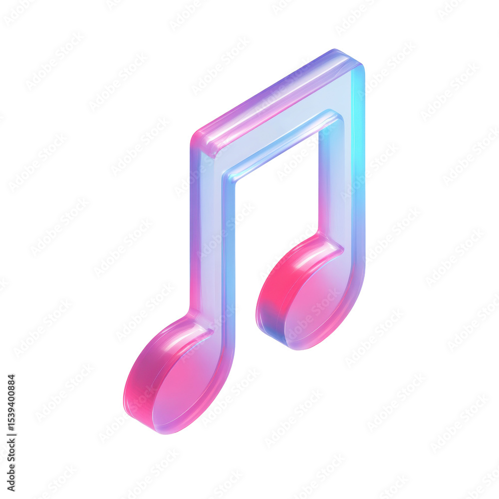 Poster the essence of sound visualized a transparent png icon with a 3d music note in a gradient design