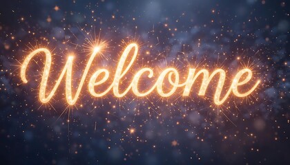 Welcome Text Design with Sparkling Effect on Black Background