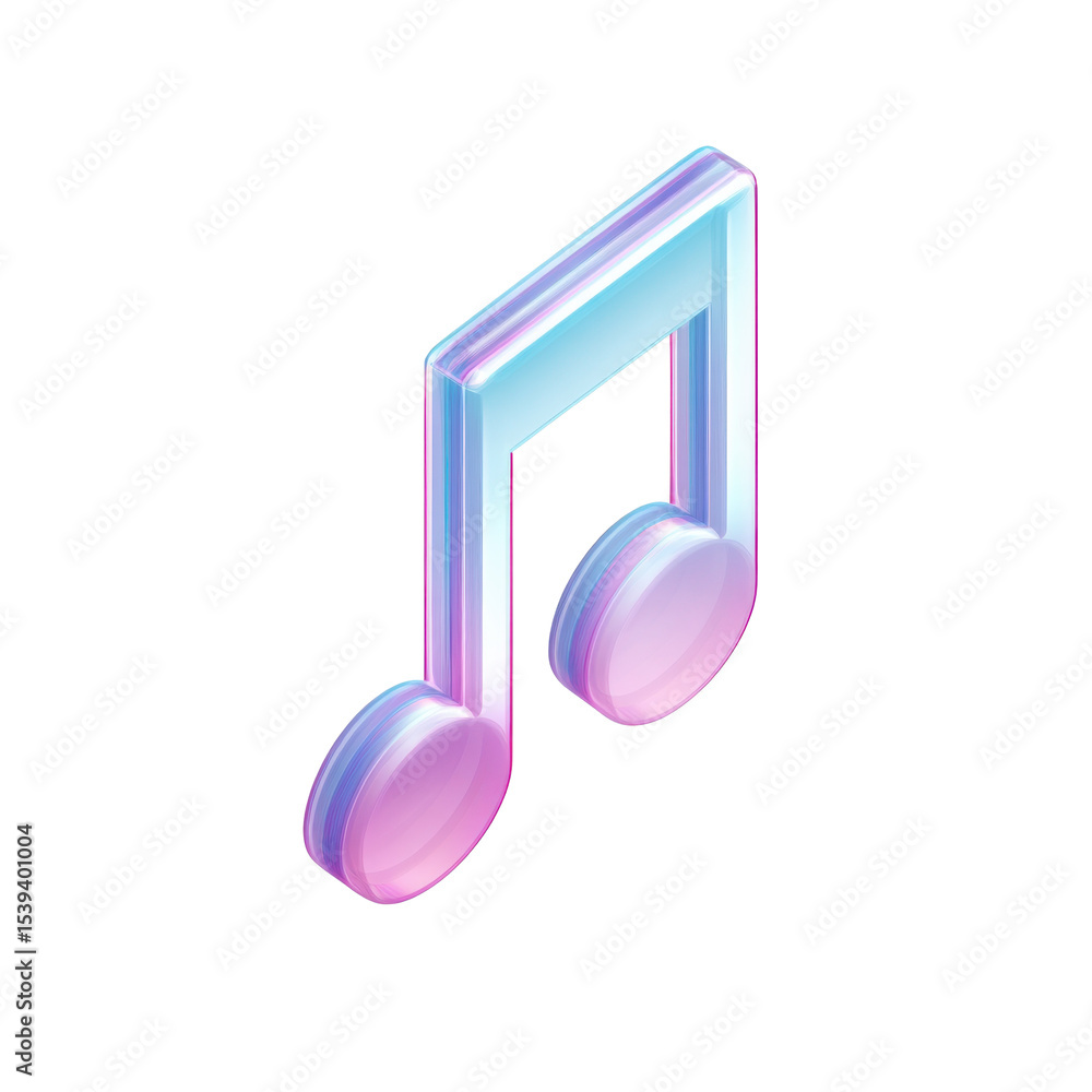 Poster isolated transparent png icon of a 3d music note with a gradient and a playful artistic vibe on blac