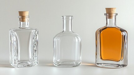 Glass bottles empty full and textured variations