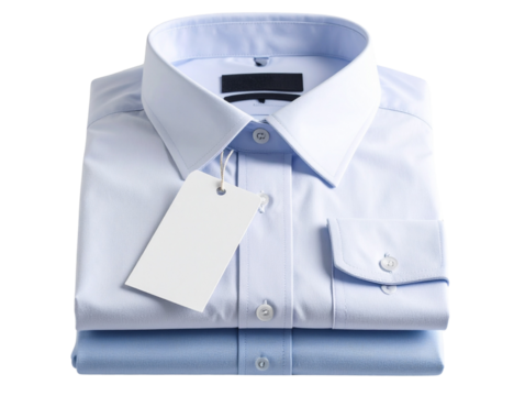 Folded Classic Dress Shirt with Blank Tag, Top View, isolated on a transparent background 