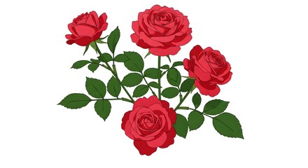 Elegant Red Roses A Botanical Illustration of Blooming Flowers