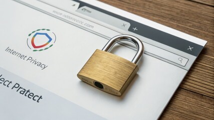 cyber privacy rights concept. Internet security concept with a padlock on a web browser interface.