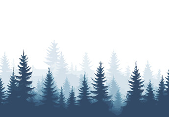 Serene blue forest silhouette against a white background.