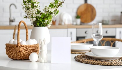 Easter table setting with spring flowers.