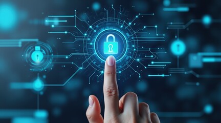 cyber privacy rights concept. Digital security concept with a hand reaching for a lock symbol.