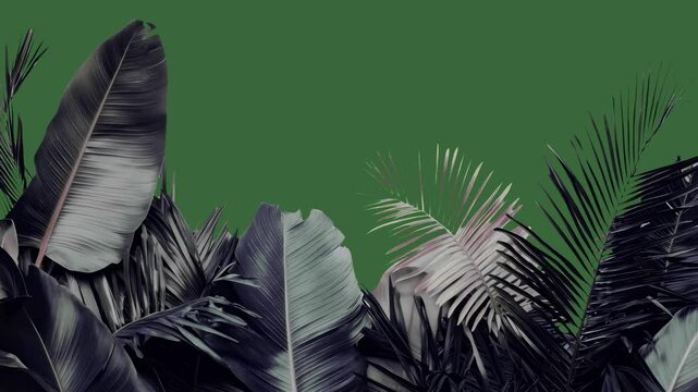 Tropical foliage animated overlay, transparent 4K video, alpha channel, ProRes 4444