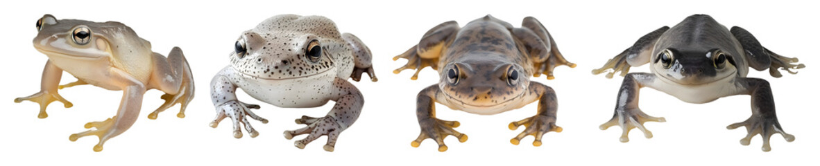 Four Different Frog Species Displayed Side By Side Against A Transparent Background