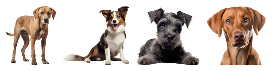 Four Different Dogs A Hound Dog A Border Collie A Schnauzer And A Vizsla Are Arranged Side By Side On A Transparent Background