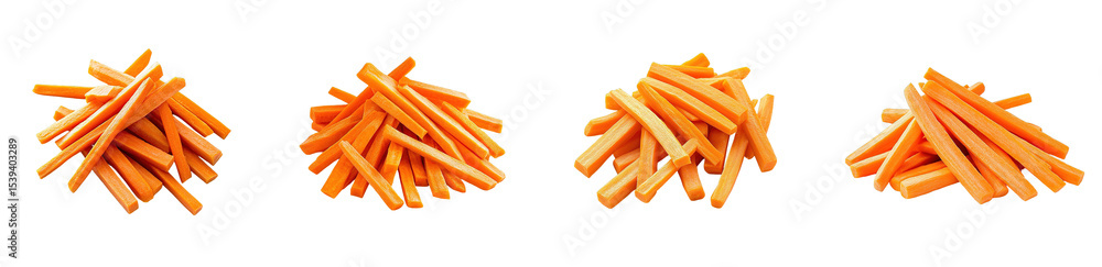 Poster set of carrot sticks arranged in piles isolated on transparent background