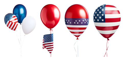 Balloons In Red White And Blue Including American Flag Designs Some Tied With Ribbon Isolated Against A Transparent Background