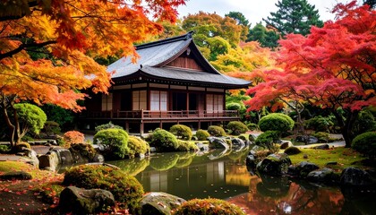 Autumn Temple Garden with Japan.