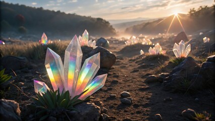 Sparkling Crystals Illuminate Sunrise Landscape on The Land