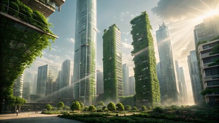 Lush Green Skyscrapers Eco City Sustainable Urban Design