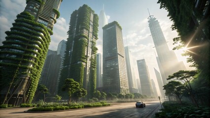 Lush Green Skyscrapers Cityscape in The Future