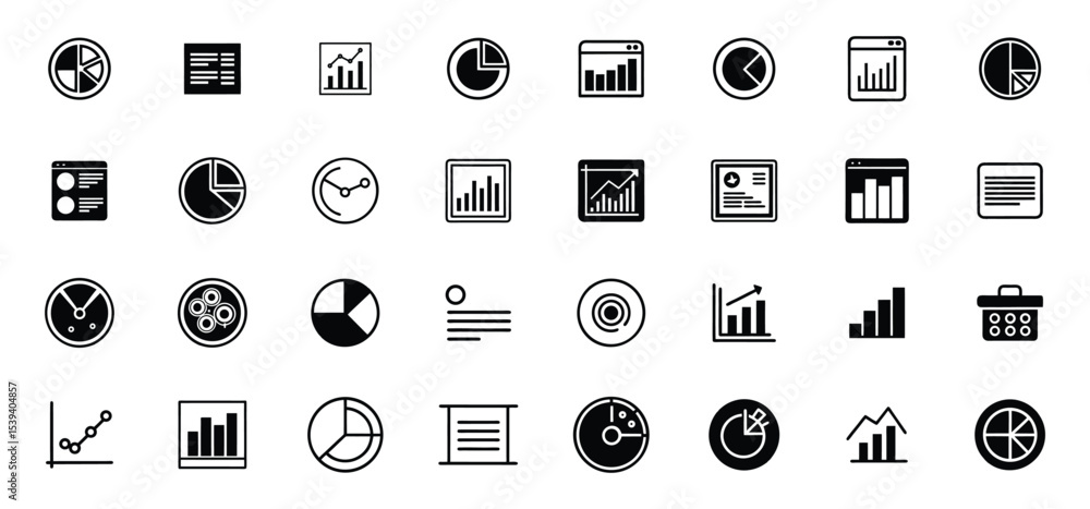 Poster a collection of various black and white data charts and graphs representing financial data and infor