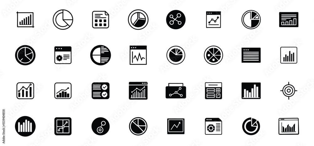 Aufkleber a collection of various business and financial data visualization icons for analysis and presentatio