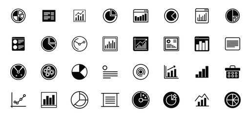 A collection of various black and white data charts and graphs representing financial data and information displayed