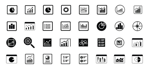 Collection of vector icons representing diverse financial charts data analysis and business statistics presentation