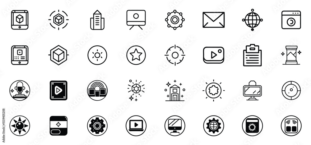 Poster modern collection of various minimalist line icons suitable for web interface design and mobile appl