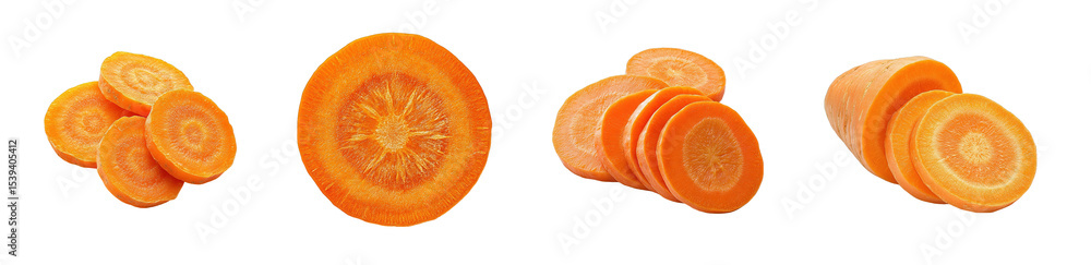 Poster set of sliced carrots arranged isolated on transparent background